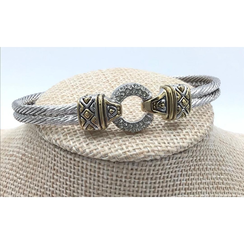 John Medeiros Antiqua Pave Circle Double Wire Hinge Clasp Bracelet